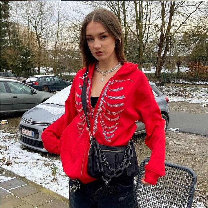 Sweatshirt à Strass en Squelette