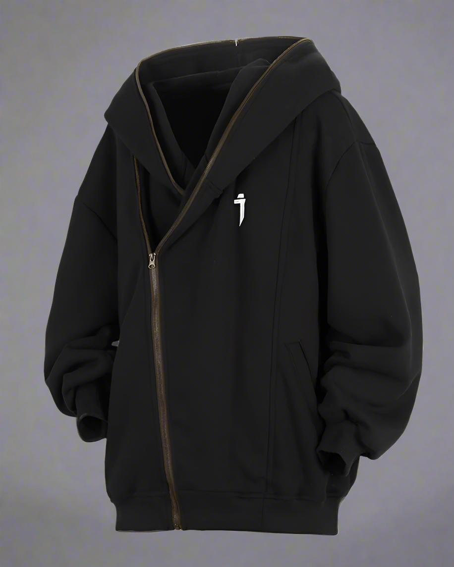 Sweat à capuche zippé diagonal élégant