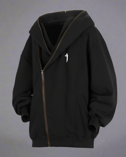 Sweat à capuche zippé diagonal élégant