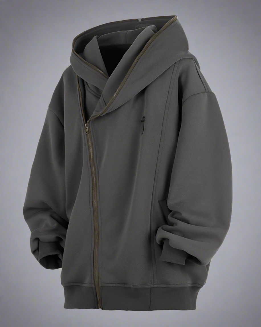 Sweat à capuche zippé diagonal élégant