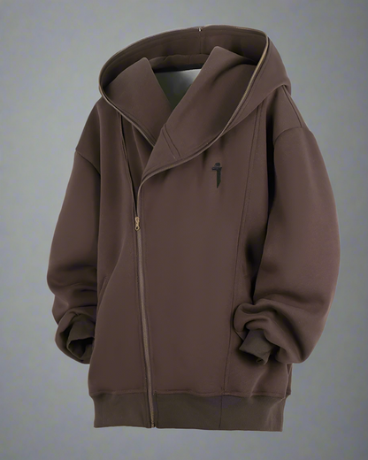 Sweat à capuche zippé diagonal élégant