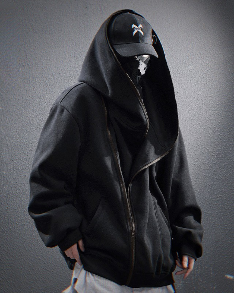 Sweat à capuche zippé diagonal élégant