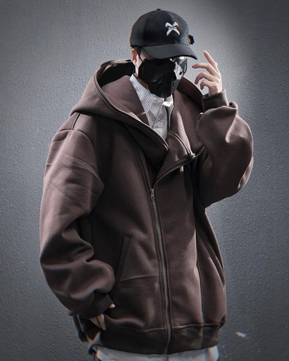 Sweat à capuche zippé diagonal élégant