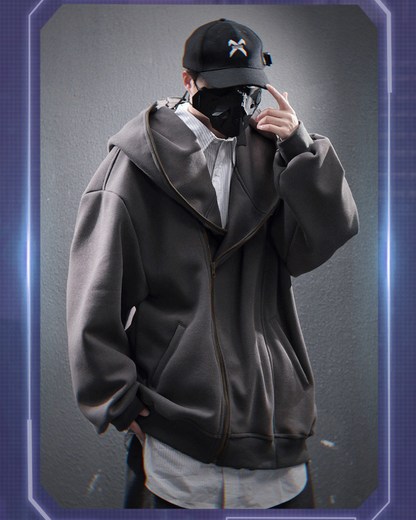 Sweat à capuche zippé diagonal élégant