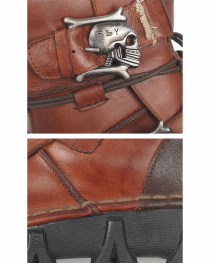 Bottes de Biker avec Crâne en Relief