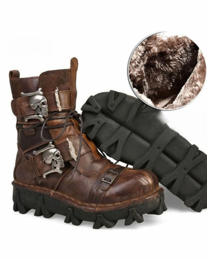 Bottes de Biker avec Crâne en Relief