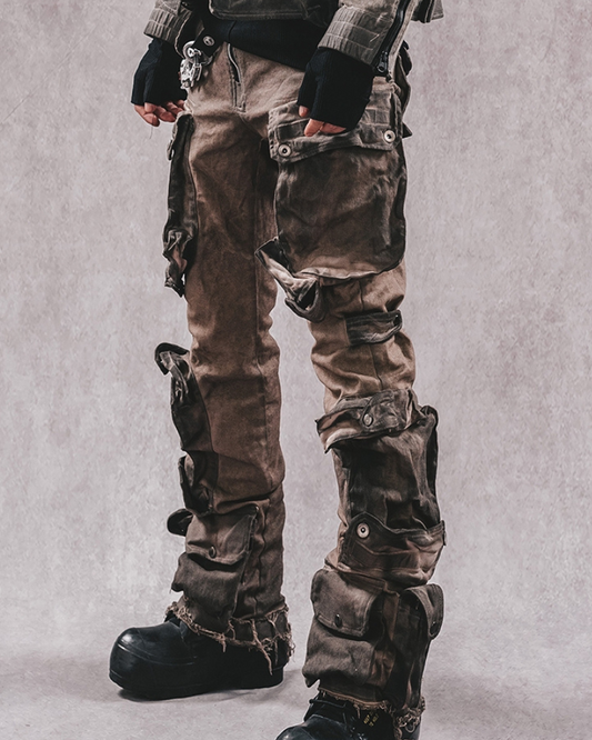 Pantalon Cargo Évasé Distressé Tendance