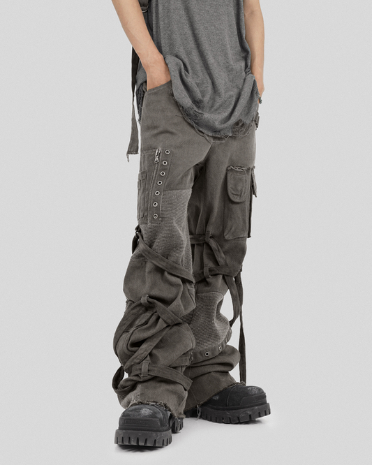 Pantalons Cargo Patchwork Stylés avec Bretelles