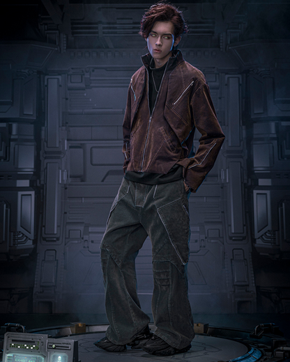 Veste Cyberpunk en Velours Futuriste