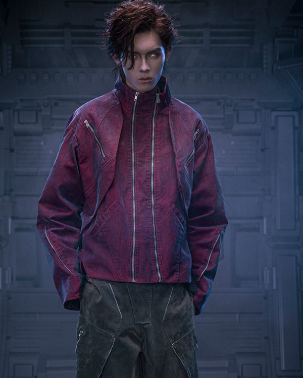 Veste Cyberpunk en Velours Futuriste