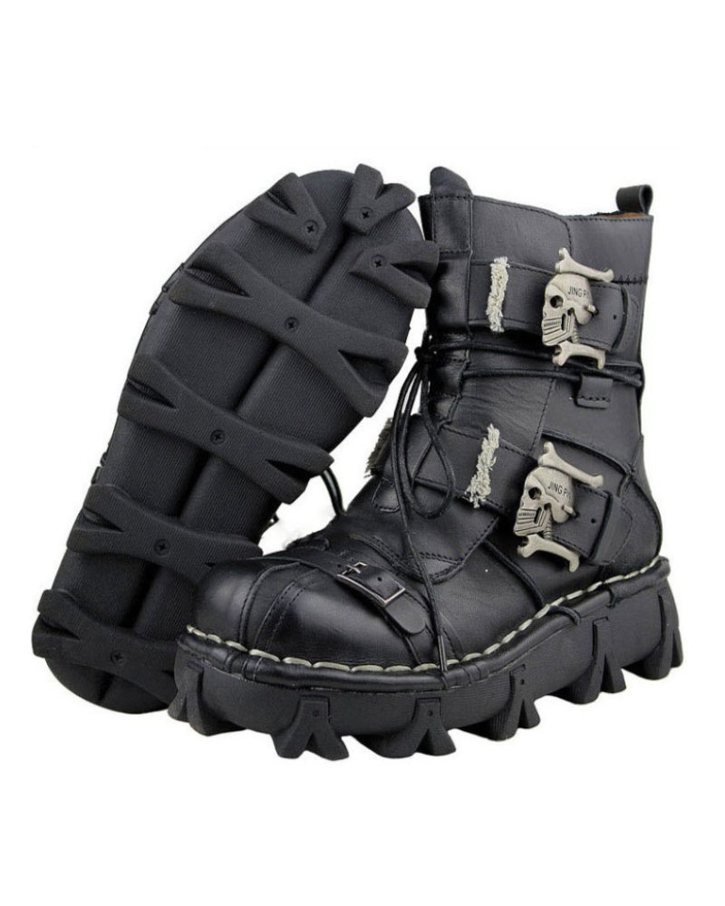 Bottes de Biker avec Crâne en Relief -  bottes en cuir - Bottes de Biker avec Crâne en Relief pour Aventuriers