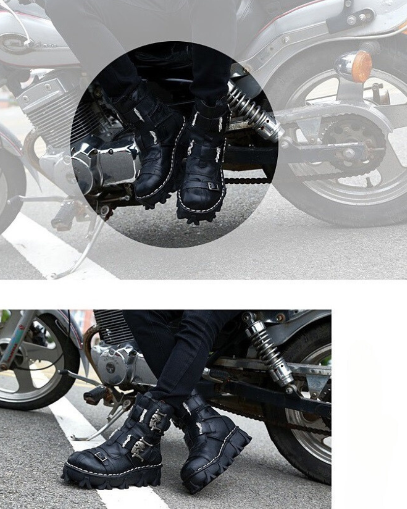 Bottes de Biker avec Crâne en Relief -  bottes unisexes - Bottes de Biker avec Crâne en Relief pour Aventuriers