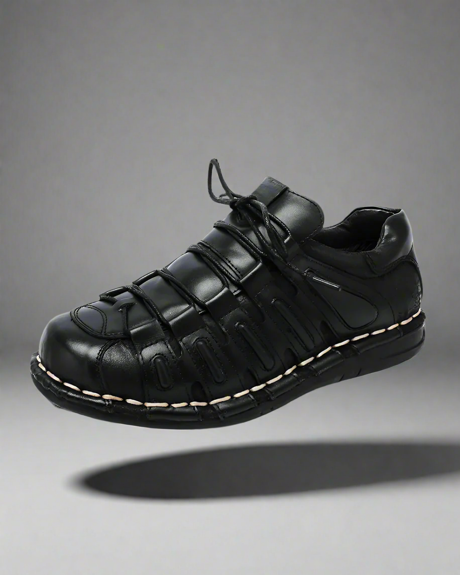 Bottes de Motard en Cuir Épais -  cuir - Bottes de Motard en Cuir Épais à Bout Ronde