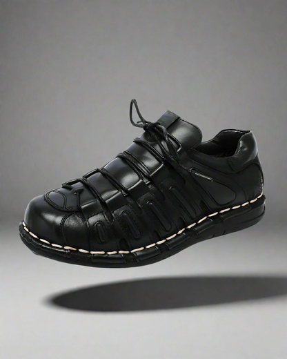 Bottes de Motard en Cuir Épais -  cuir - Bottes de Motard en Cuir Épais à Bout Ronde