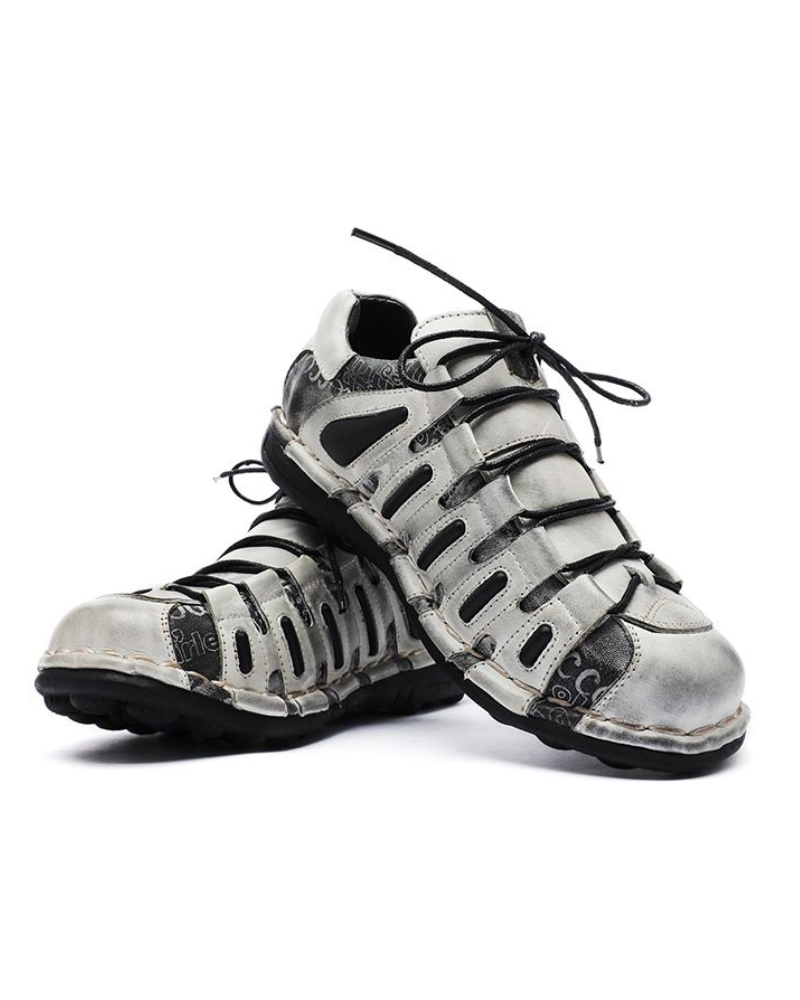 Bottes de Motard en Cuir Épais -  streetwear - Bottes de Motard en Cuir Épais à Bout Ronde