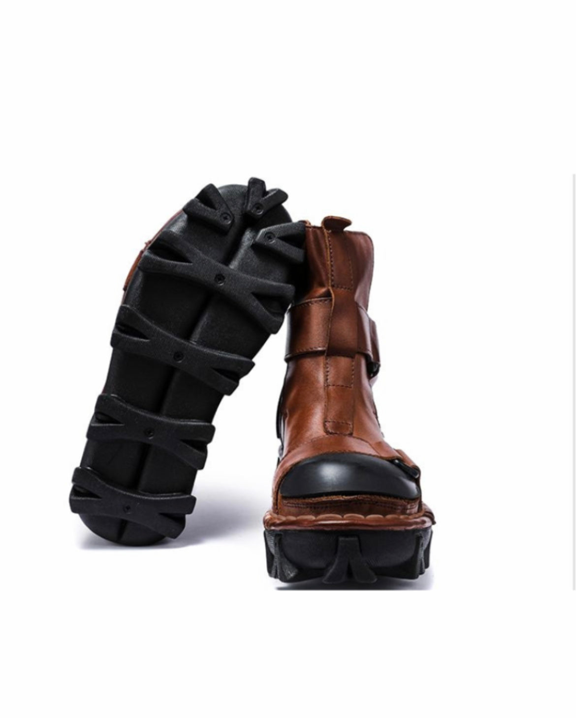 Bottes de Plateforme Rétro Unisexes Audacieuses -  bottes en cuir - Bottes de Travail Punk Unisexes à Plateforme