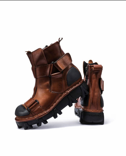 Bottes de Plateforme Rétro Unisexes Audacieuses -  chaussures streetwear - Bottes de Travail Punk Unisexes à Plateforme