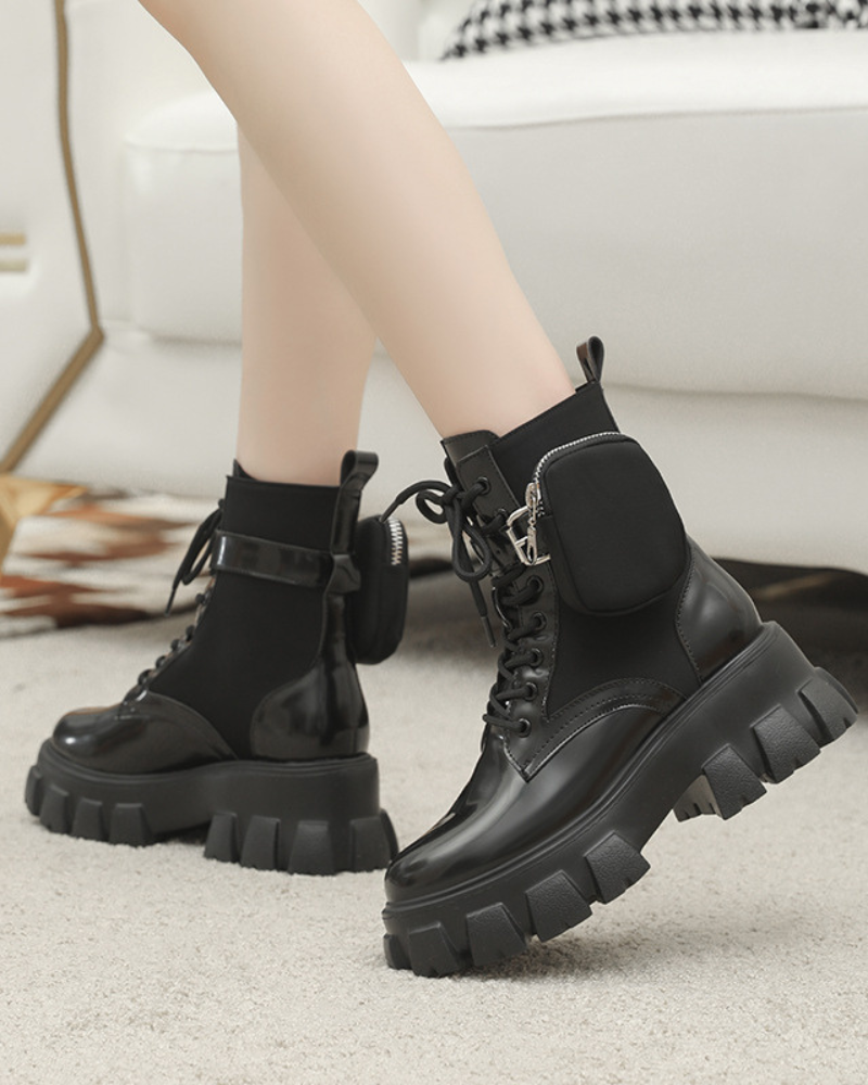 Bottes en Cuir Polyvalentes avec Poches -  bottes avec poches - Bottes en Cuir Polyvalentes avec Poches pour Tous les Jours