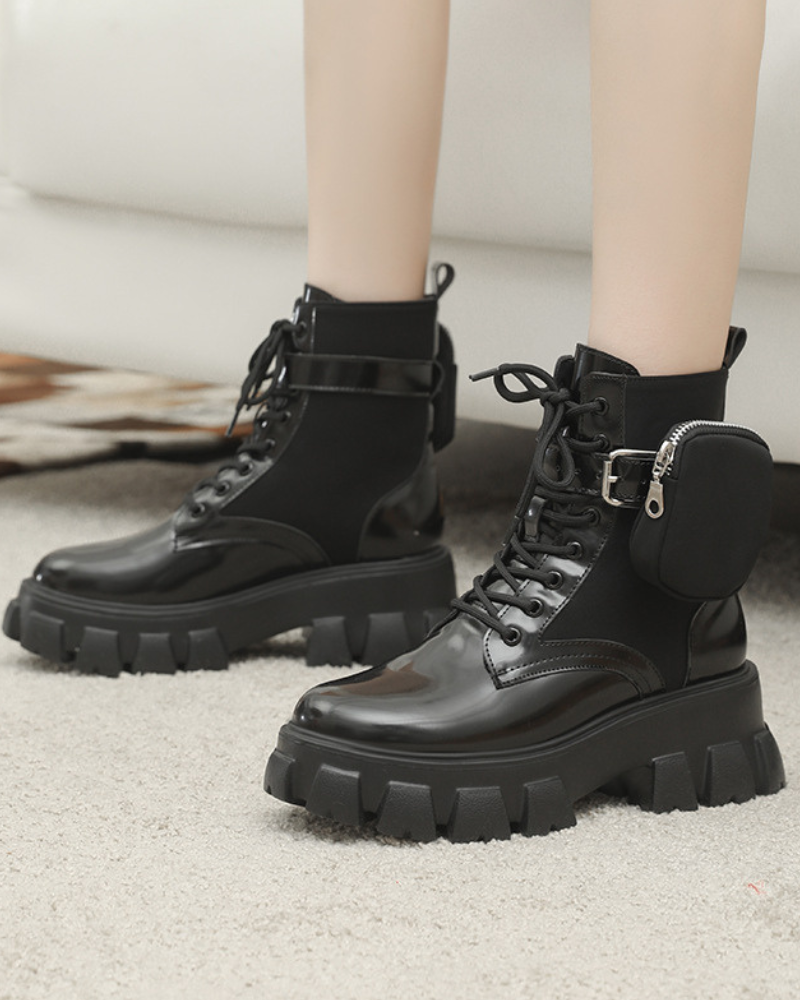 Bottes en Cuir Polyvalentes avec Poches -  chaussures confortables - Bottes en Cuir Polyvalentes avec Poches pour Tous les Jours