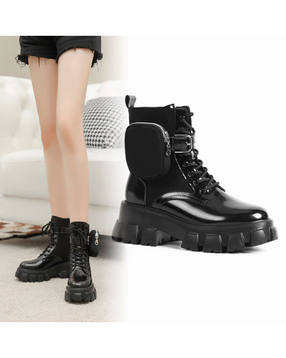 Bottes en Cuir Polyvalentes avec Poches -  poche pratique - Bottes en Cuir Polyvalentes avec Poches pour Tous les Jours