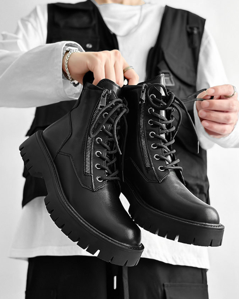 Bottes Moto Montantes Rebel -  mode urbaine - Bottes Moto Montantes Élégantes en PU pour Style Urbain