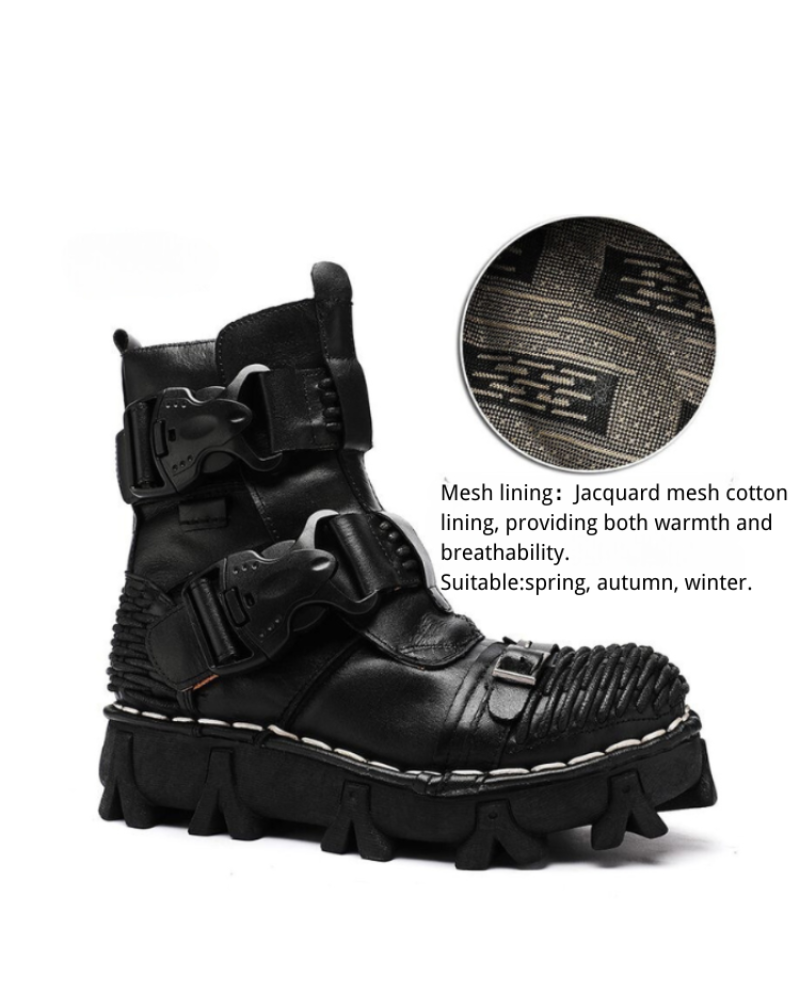 Bottes Techwear à Boucle Polyvalentes -  bottes aventureuses en cuir - Bottes Techwear à Boucle pour Motards Aventureux