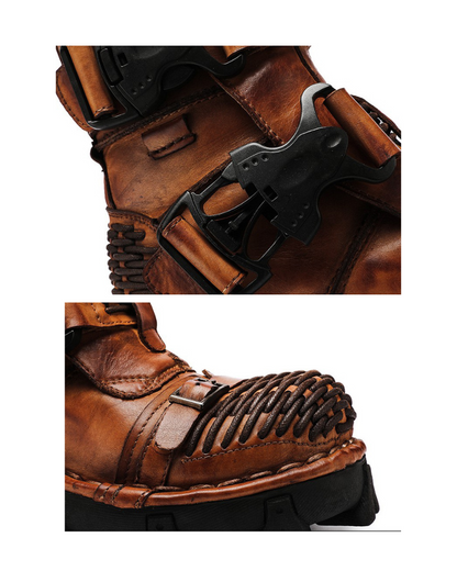 Bottes Techwear à Boucle Polyvalentes -  bottes aventureuses en cuir - Bottes Techwear à Boucle pour Motards Aventureux