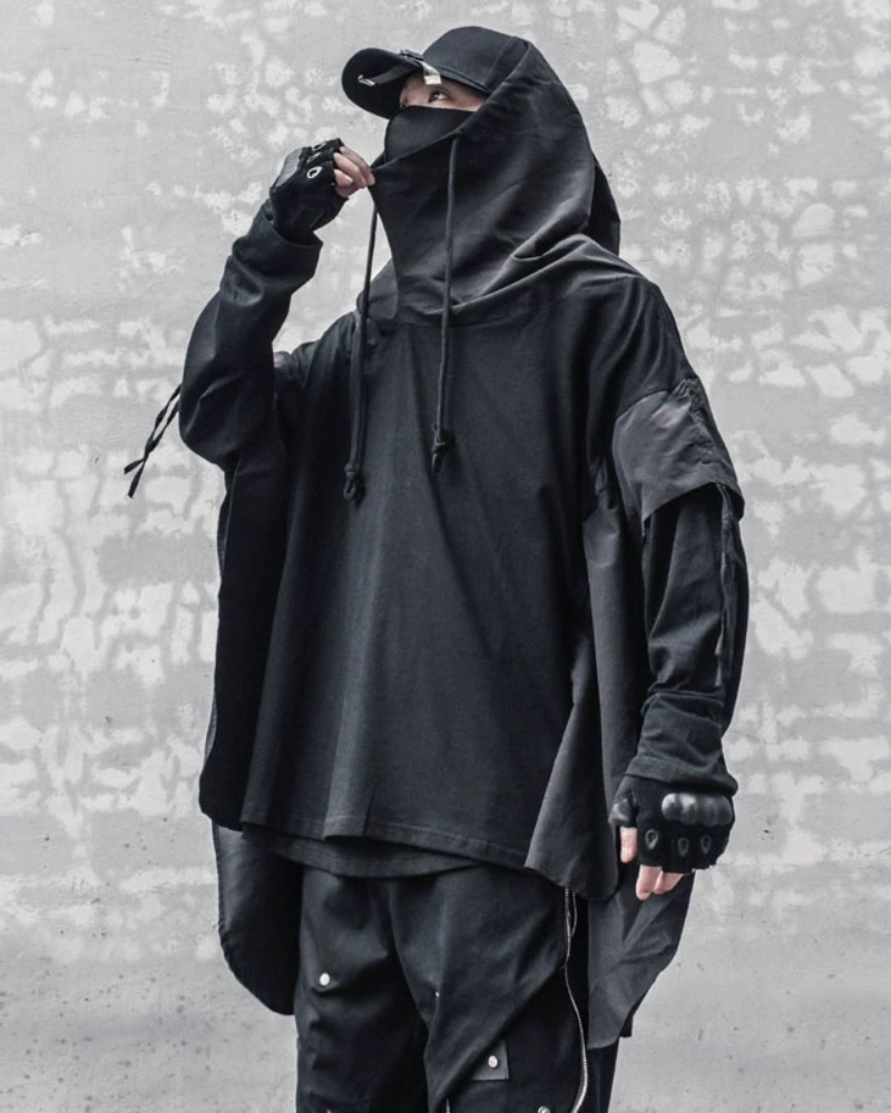 Cape à Capuche Ninja Futuriste -  mode - Cape à Capuche Ninja Futuriste : Élégance Techwear