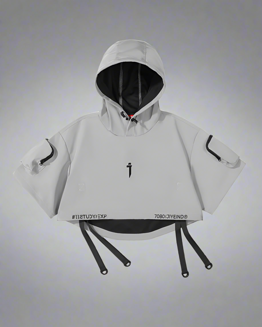 Cape à capuche noire élégante - vêtements d'extérieur - Cape noire à capuche élégante pour aventures urbaines