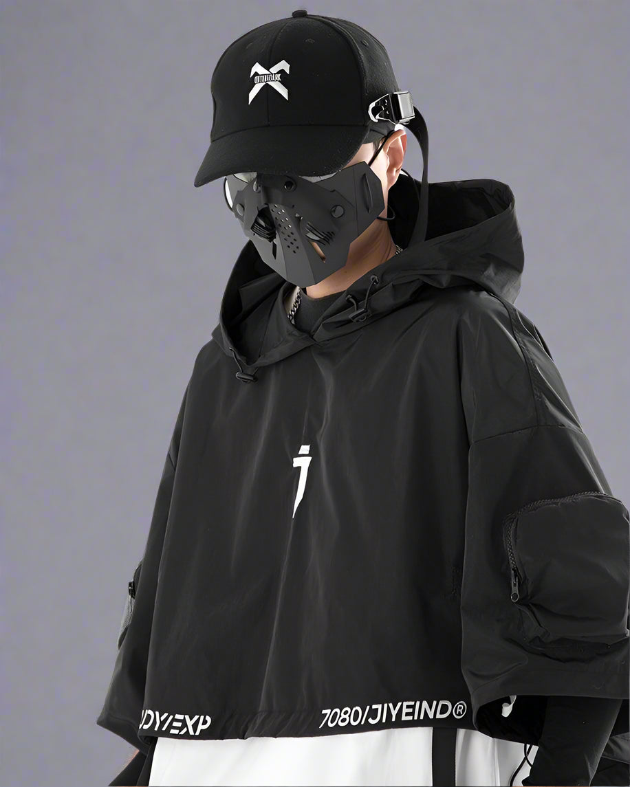 Cape à capuche noire élégante -  techwear - Cape noire à capuche élégante pour aventures urbaines