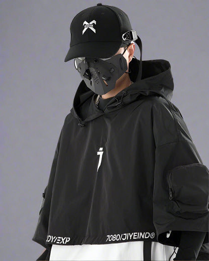 Cape à capuche noire élégante -  techwear - Cape noire à capuche élégante pour aventures urbaines