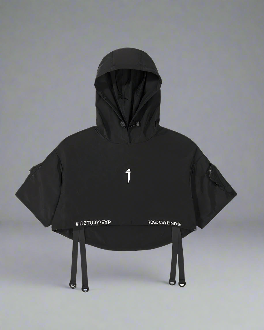 Cape à capuche noire élégante -  cape légère - Cape noire à capuche élégante pour aventures urbaines