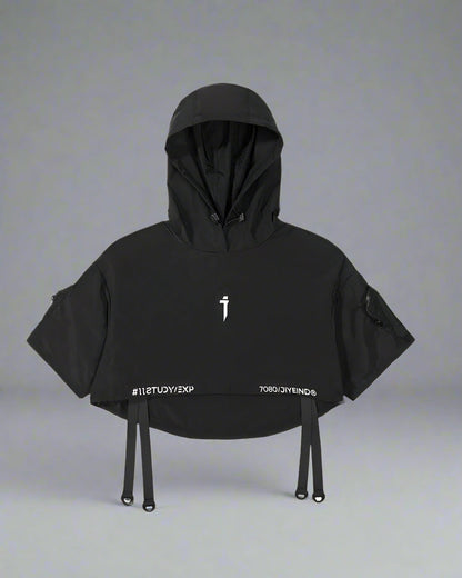 Cape à capuche noire élégante -  cape légère - Cape noire à capuche élégante pour aventures urbaines