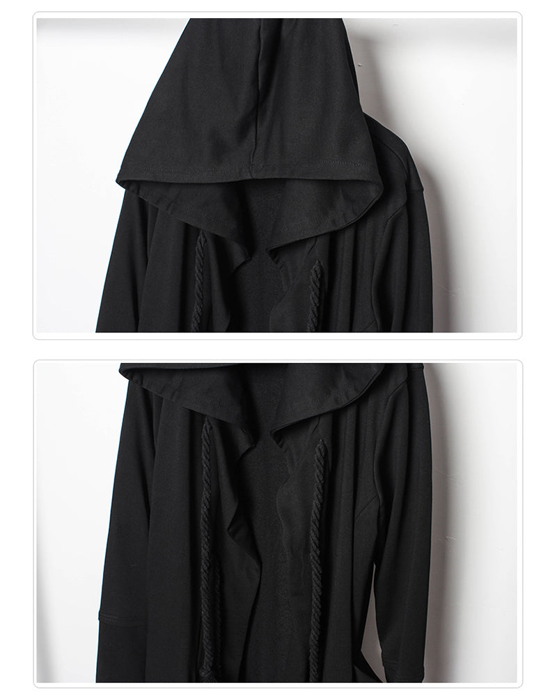 Cape à Capuche Noire Énigmatique -  cape avec cordon - Cape à Capuche Noire pour un Style Gothique Unique