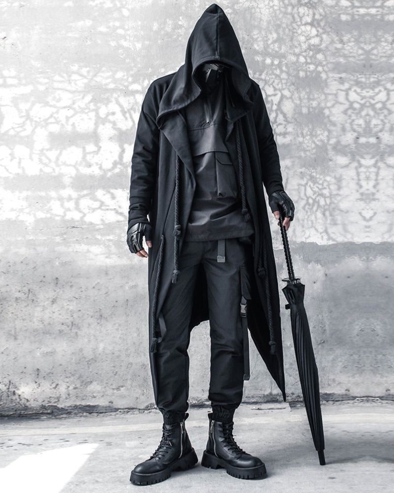 Cape à Capuche Noire Énigmatique -  cape avec cordon - Cape à Capuche Noire pour un Style Gothique Unique
