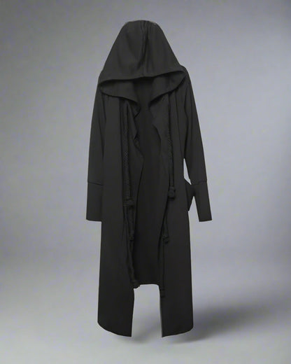 Cape à Capuche Noire Énigmatique -  vêtement d'hiver - Cape à Capuche Noire pour un Style Gothique Unique