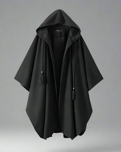 Cape à capuche urbaine discrète - cape urbaine - Cape à capuche noire pour un style urbain élégant