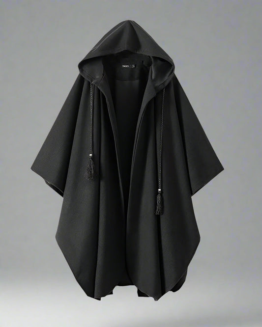 Cape à capuche urbaine discrète - cape urbaine - Cape à capuche noire pour un style urbain élégant