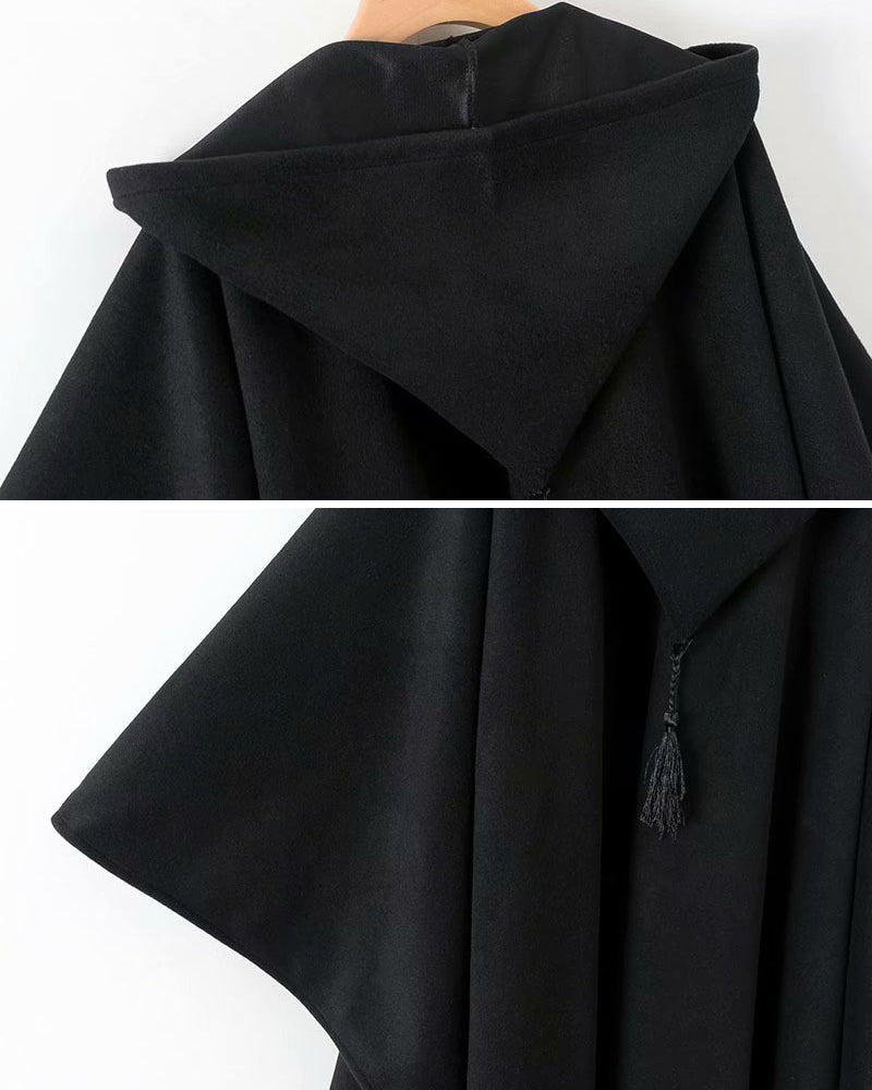 Cape à capuche urbaine discrète -  noir - Cape à capuche noire pour un style urbain élégant
