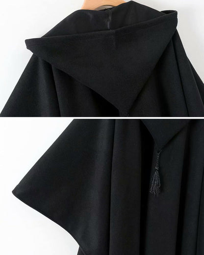 Cape à capuche urbaine discrète -  noir - Cape à capuche noire pour un style urbain élégant