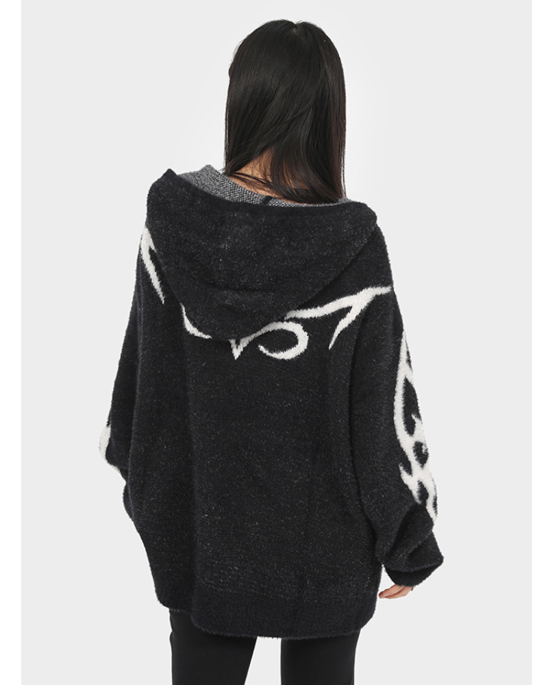 Cardigan à Capuche Noir Élégant - cardigan techwear - Cardigan à capuche noir élégant pour un style décontracté