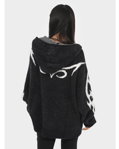 Cardigan à Capuche Noir Élégant - cardigan techwear - Cardigan à capuche noir élégant pour un style décontracté