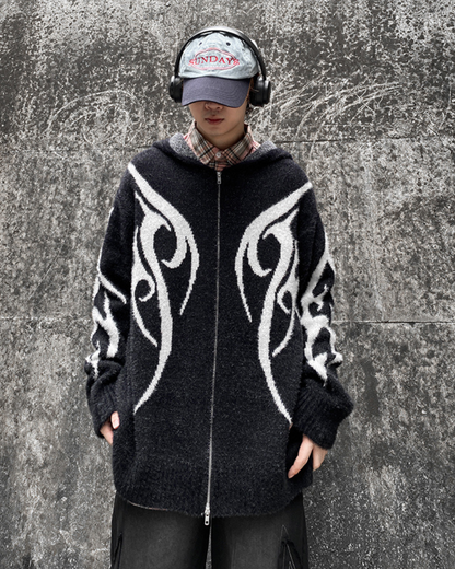 Cardigan à Capuche Noir Élégant - cardigan techwear - Cardigan à capuche noir élégant pour un style décontracté