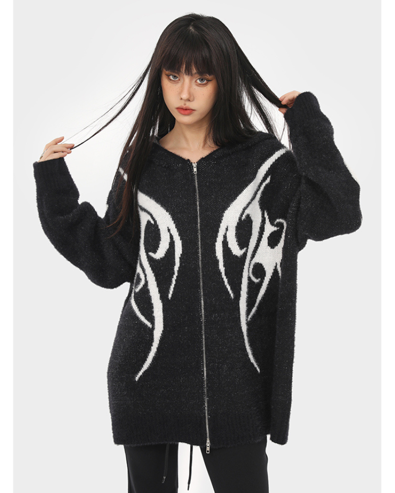 Cardigan à Capuche Noir Élégant -  élégant - Cardigan à capuche noir élégant pour un style décontracté