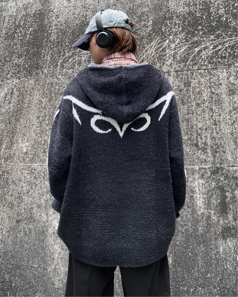 Cardigan à Capuche Noir Élégant -  mode streetwear - Cardigan à capuche noir élégant pour un style décontracté