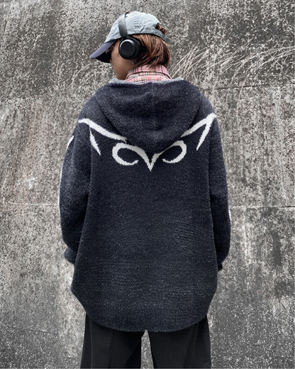 Cardigan à Capuche Noir Élégant -  mode streetwear - Cardigan à capuche noir élégant pour un style décontracté