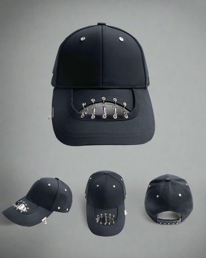 Casquette Noire Chaîne Creuse -  style streetwear - Casquette Noire avec Chaîne pour un Look Street Punk