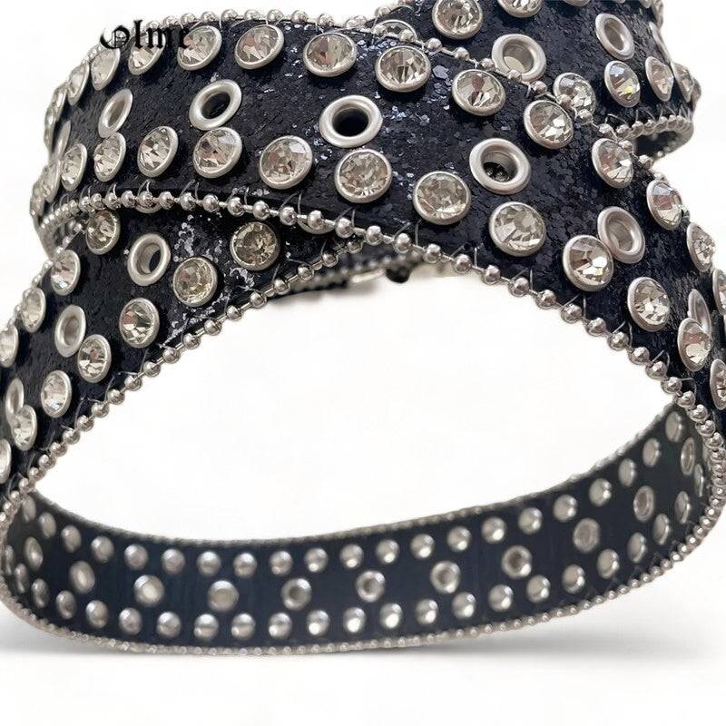 Ceinture de Cowboy Studded de Diamants -  ceinture noire - Ceinture Cowboy Décorée de Diamants en Cuir
