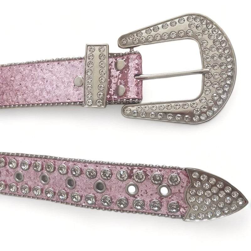 Ceinture en Strass Rose Pailletée -  ceinture cuir - Ceinture en Strass Rose pour un Look Tendance