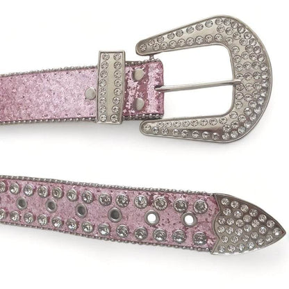 Ceinture en Strass Rose Pailletée -  ceinture cuir - Ceinture en Strass Rose pour un Look Tendance